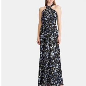 RALPH LAUREN Floral Satin Halter Gown, Black Multi